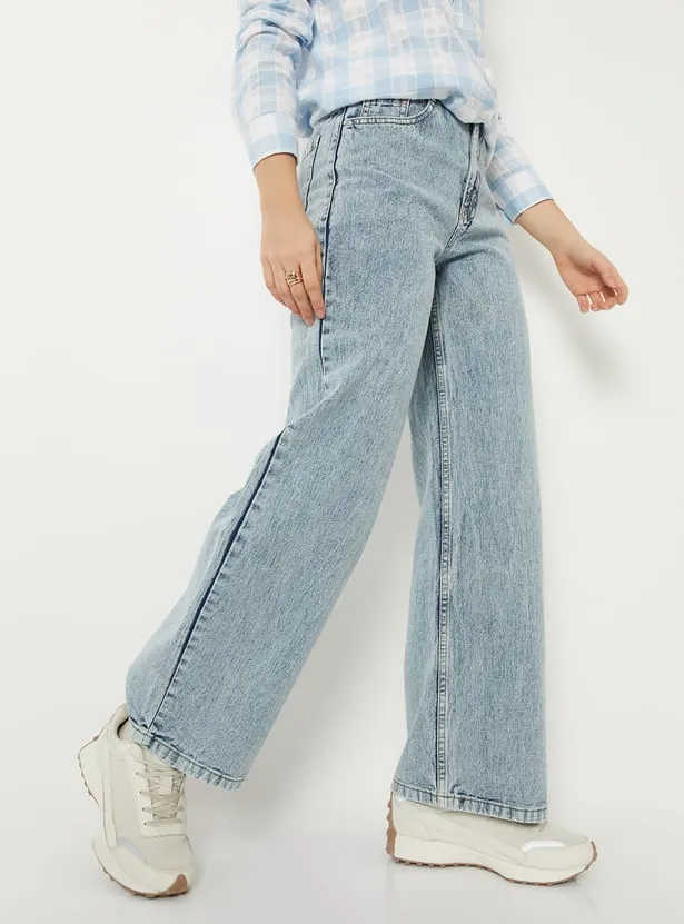 Women Acidwashed Wide Leg Jeans